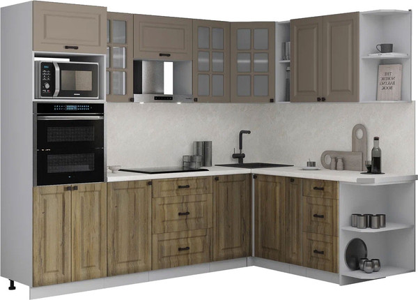 Изображение товара Кухонный гарнитур Интерлиния Мила Деко 1.88x2.6 PR (дуб вотан/луна/опал светлый)