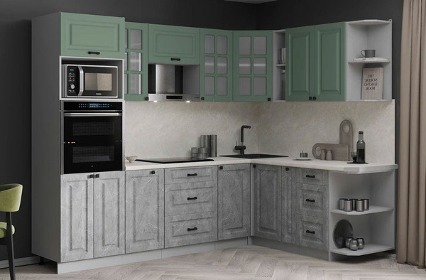 Изображение товара Кухонный гарнитур Интерлиния Мила Деко 1.88x2.6 PR (керамика/мята/опал светлый)