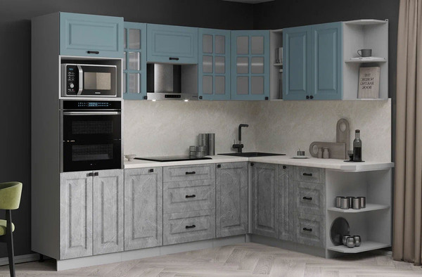 Изображение товара Кухонный гарнитур Интерлиния Мила Деко 1.88x2.6 PR (керамика/океан/опал светлый)