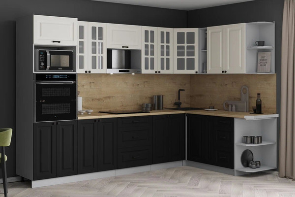 Изображение товара Кухонный гарнитур Интерлиния Мила Деко 1.88x3.0 PR (черный/белый/дуб бунратти)