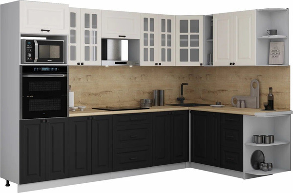 Изображение товара Кухонный гарнитур Интерлиния Мила Деко 1.88x3.0 PR (черный/белый/дуб бунратти)