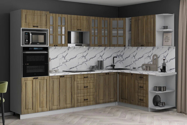 Изображение товара Кухонный гарнитур Интерлиния Мила Деко 1.88x3.0 PR (дуб вотан/дуб вотан/белый гранит)