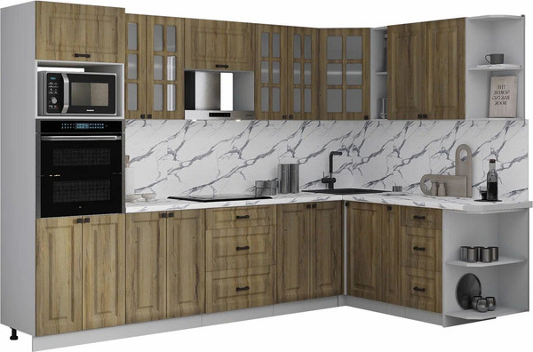 Изображение товара Кухонный гарнитур Интерлиния Мила Деко 1.88x3.0 PR (дуб вотан/дуб вотан/белый гранит)