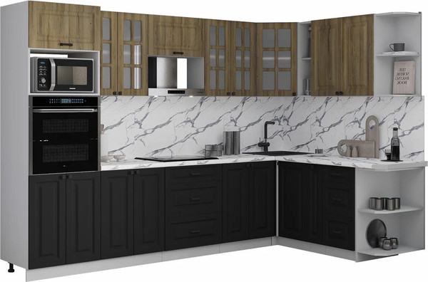 Изображение товара Кухонный гарнитур Интерлиния Мила Деко 1.88x3.0 PR (черный/дуб вотан/белый гранит)