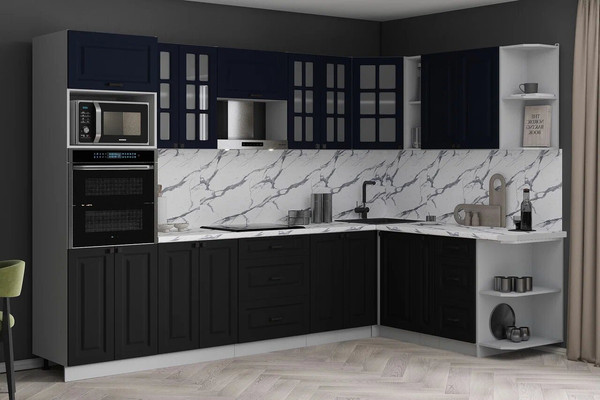 Изображение товара Кухонный гарнитур Интерлиния Мила Деко 1.88x3.0 PR (черный/индиго/белый гранит)