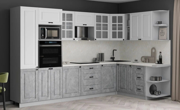 Изображение товара Кухонный гарнитур Интерлиния Мила Деко 1.88x3.2 LV (керамика/белый/опал светлый)