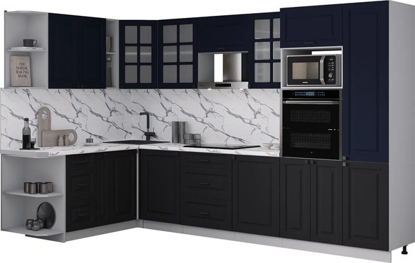Изображение товара Кухонный гарнитур Интерлиния Мила Деко 1.88x3.2 LV (черный/индиго/белый гранит)