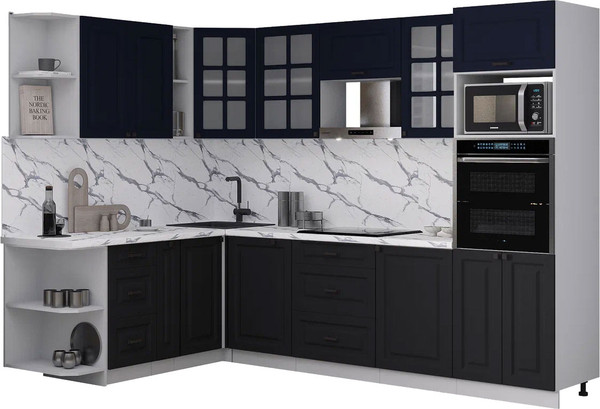 Изображение товара Кухонный гарнитур Интерлиния Мила Деко 1.88x2.8 LV (черный/индиго/белый гранит)