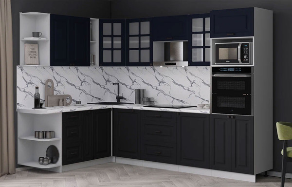 Изображение товара Кухонный гарнитур Интерлиния Мила Деко 1.88x2.8 LV (черный/индиго/белый гранит)