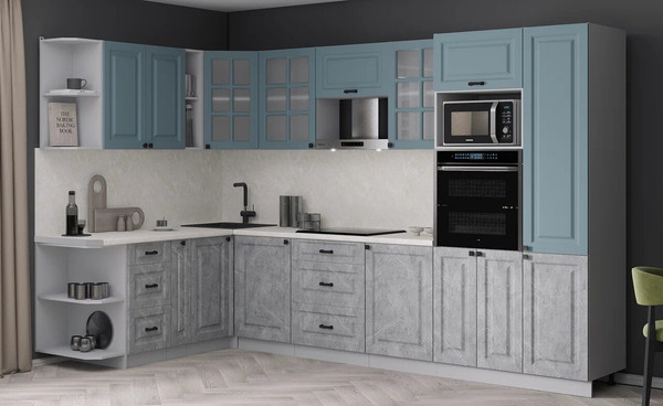 Изображение товара Кухонный гарнитур Интерлиния Мила Деко 1.88x3.2 LV (керамика/океан/опал светлый)