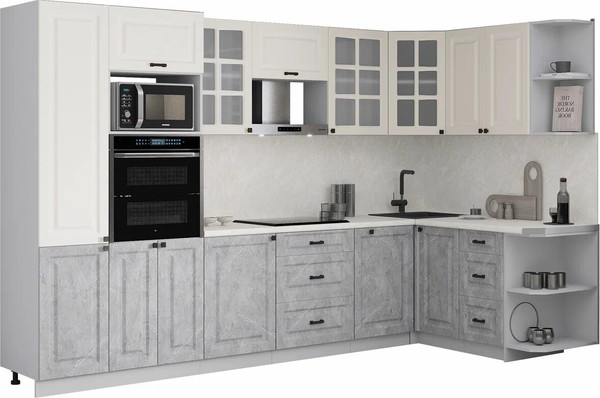 Изображение товара Кухонный гарнитур Интерлиния Мила Деко 1.88x3.2 PR (керамика/белый/опал светлый)