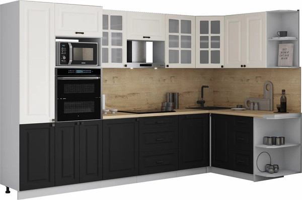 Изображение товара Кухонный гарнитур Интерлиния Мила Деко 1.88x3.2 PR (черный/белый/дуб бунратти)