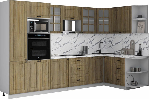 Изображение товара Кухонный гарнитур Интерлиния Мила Деко 1.88x3.2 PR (дуб вотан/дуб вотан/белый гранит)