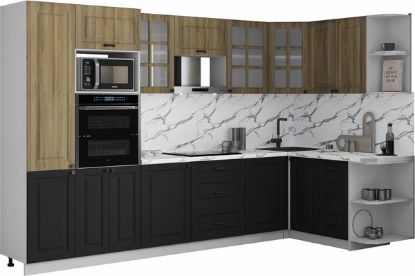 Изображение товара Кухонный гарнитур Интерлиния Мила Деко 1.88x3.2 PR (черный/дуб вотан/белый гранит)