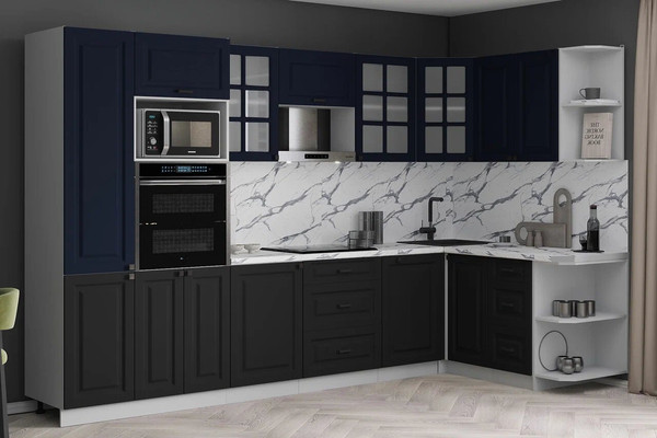 Изображение товара Кухонный гарнитур Интерлиния Мила Деко 1.88x3.2 PR (черный/индиго/белый гранит)