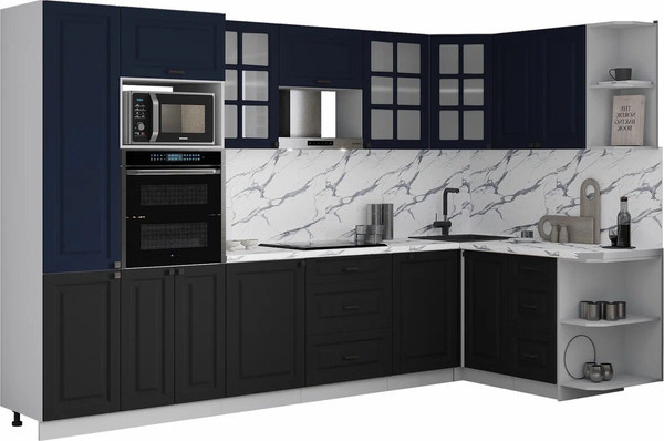 Изображение товара Кухонный гарнитур Интерлиния Мила Деко 1.88x3.2 PR (черный/индиго/белый гранит)