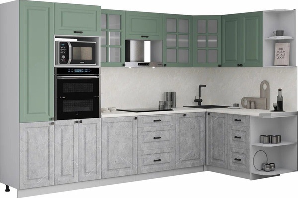 Изображение товара Кухонный гарнитур Интерлиния Мила Деко 1.88x3.2 PR (керамика/мята/опал светлый)