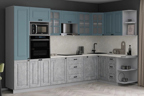 Изображение товара Кухонный гарнитур Интерлиния Мила Деко 1.88x3.2 PR (керамика/океан/опал светлый)