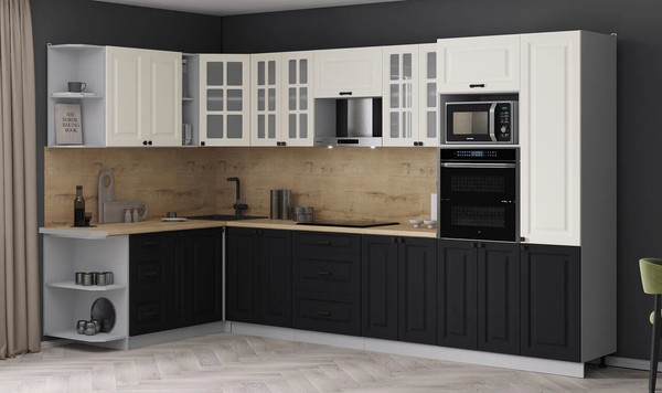 Изображение товара Кухонный гарнитур Интерлиния Мила Деко 1.88x3.4 LV (черный/белый/дуб бунратти)