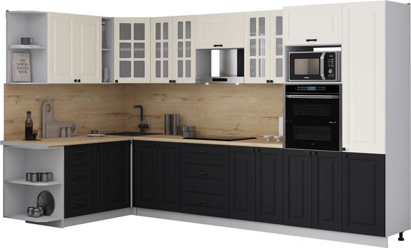 Изображение товара Кухонный гарнитур Интерлиния Мила Деко 1.88x3.4 LV (черный/белый/дуб бунратти)