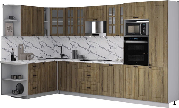 Изображение товара Кухонный гарнитур Интерлиния Мила Деко 1.88x3.4 LV (дуб вотан/дуб вотан/белый гранит)