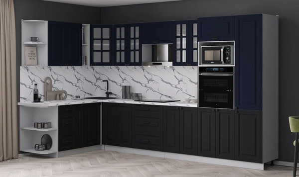 Изображение товара Кухонный гарнитур Интерлиния Мила Деко 1.88x3.4 LV (черный/индиго/белый гранит)