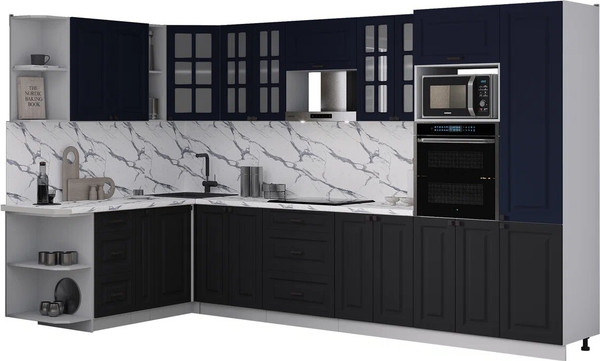 Изображение товара Кухонный гарнитур Интерлиния Мила Деко 1.88x3.4 LV (черный/индиго/белый гранит)