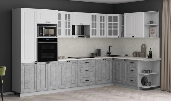 Изображение товара Кухонный гарнитур Интерлиния Мила Деко 1.88x3.4 PR (керамика/белый/опал светлый)