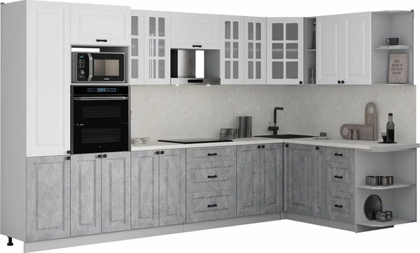 Изображение товара Кухонный гарнитур Интерлиния Мила Деко 1.88x3.4 PR (керамика/белый/опал светлый)