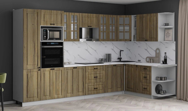 Изображение товара Кухонный гарнитур Интерлиния Мила Деко 1.88x3.4 PR (дуб вотан/дуб вотан/белый гранит)