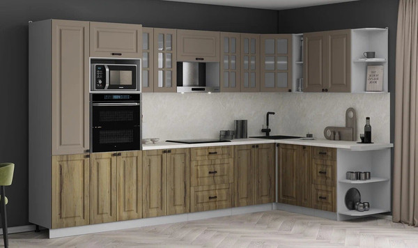 Изображение товара Кухонный гарнитур Интерлиния Мила Деко 1.88x3.4 PR (дуб вотан/луна/опал светлый)