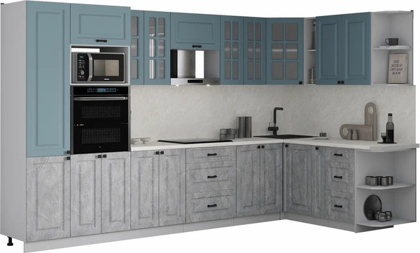 Изображение товара Кухонный гарнитур Интерлиния Мила Деко 1.88x3.4 PR (керамика/океан/опал светлый)
