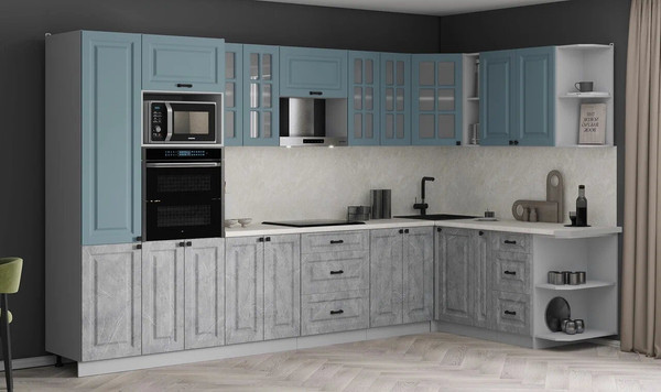 Изображение товара Кухонный гарнитур Интерлиния Мила Деко 1.88x3.4 PR (керамика/океан/опал светлый)