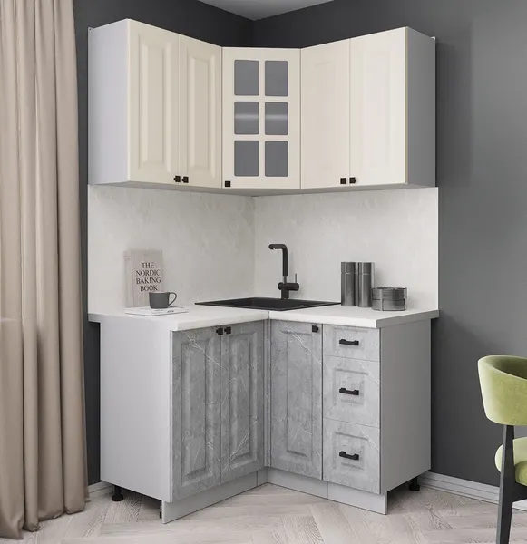 Изображение товара Кухонный гарнитур Интерлиния Мила Деко 1.2x1.2 (керамика/белый/опал светлый)