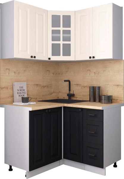 Изображение товара Кухонный гарнитур Интерлиния Мила Деко 1.2x1.2 (черный/белый/дуб бунратти)