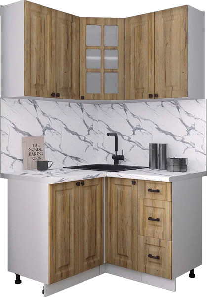 Изображение товара Кухонный гарнитур Интерлиния Мила Деко 1.2x1.2 (дуб вотан/дуб вотан/белый гранит)