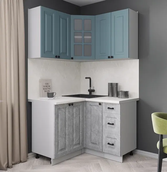 Изображение товара Кухонный гарнитур Интерлиния Мила Деко 1.2x1.2 (керамика/океан/опал светлый)