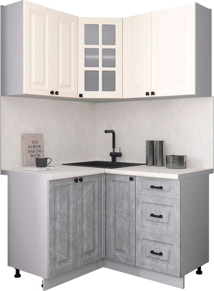 Изображение товара Кухонный гарнитур Интерлиния Мила Деко 1.2x1.3 (керамика/белый/опал светлый)