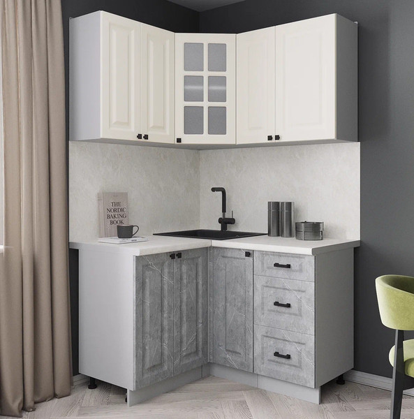 Изображение товара Кухонный гарнитур Интерлиния Мила Деко 1.2x1.3 (керамика/белый/опал светлый)