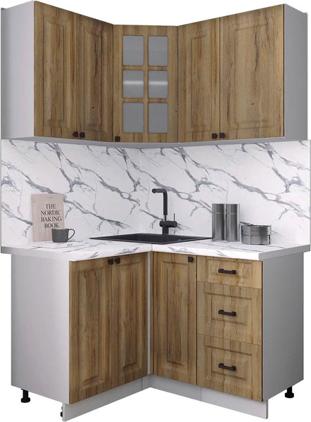 Изображение товара Кухонный гарнитур Интерлиния Мила Деко 1.2x1.3 (дуб вотан/дуб вотан/белый гранит)