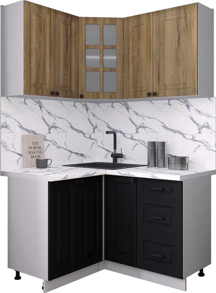 Изображение товара Кухонный гарнитур Интерлиния Мила Деко 1.2x1.3 (черный/дуб вотан/белый гранит)