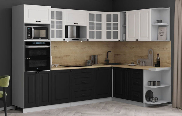 Изображение товара Кухонный гарнитур Интерлиния Мила Деко 1.88x2.8 PR (черный/белый/дуб бунратти)