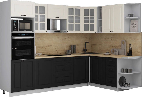 Изображение товара Кухонный гарнитур Интерлиния Мила Деко 1.88x2.8 PR (черный/белый/дуб бунратти)
