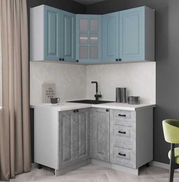 Изображение товара Кухонный гарнитур Интерлиния Мила Деко 1.2x1.3 (керамика/океан/опал светлый)