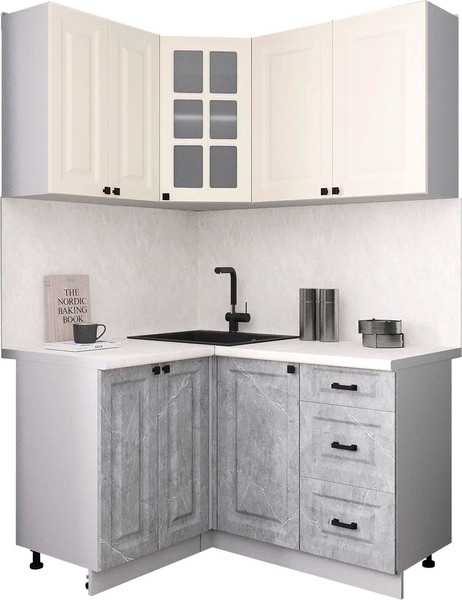 Изображение товара Кухонный гарнитур Интерлиния Мила Деко 1.2x1.4 (керамика/белый/опал светлый)