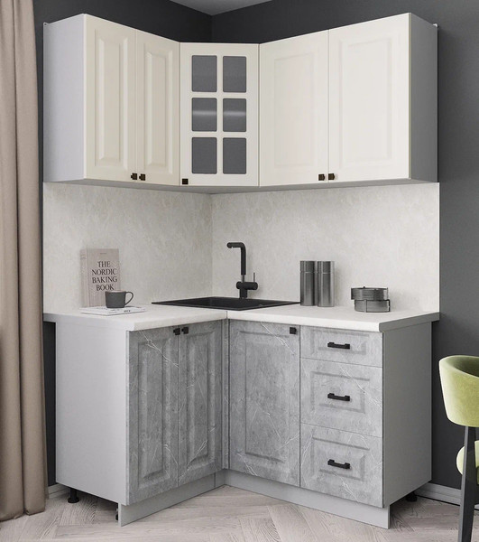 Изображение товара Кухонный гарнитур Интерлиния Мила Деко 1.2x1.4 (керамика/белый/опал светлый)