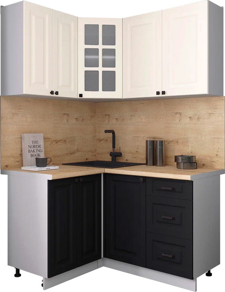 Изображение товара Кухонный гарнитур Интерлиния Мила Деко 1.2x1.4 (черный/белый/дуб бунратти)