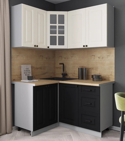 Изображение товара Кухонный гарнитур Интерлиния Мила Деко 1.2x1.4 (черный/белый/дуб бунратти)