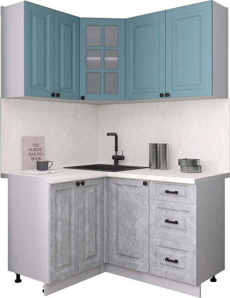 Изображение товара Кухонный гарнитур Интерлиния Мила Деко 1.2x1.4 (керамика/океан/опал светлый)