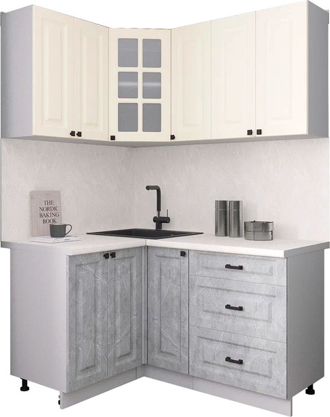 Изображение товара Кухонный гарнитур Интерлиния Мила Деко 1.2x1.5 (керамика/белый/опал светлый)